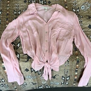 Forever 21 Light Pink Tie-Front Button Down Shirt
